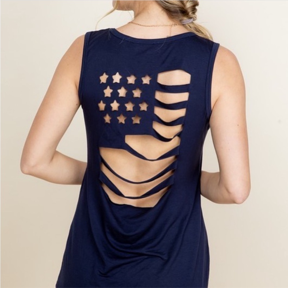 Navy blue 1clique 2x flag cut out Sleeveless Top
